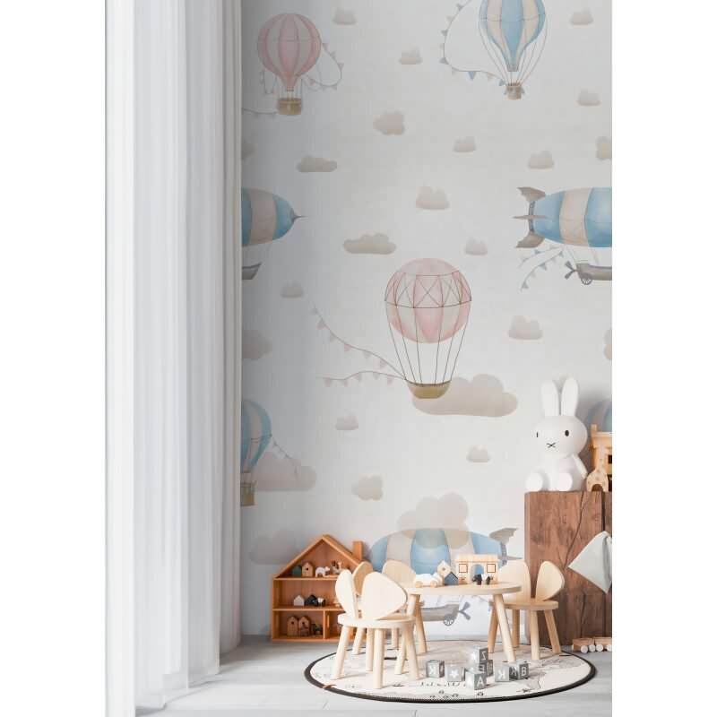 Fototapete Heißluftballons Rosa Blau Vliestapete für Kinderzimmer (KG-172152)