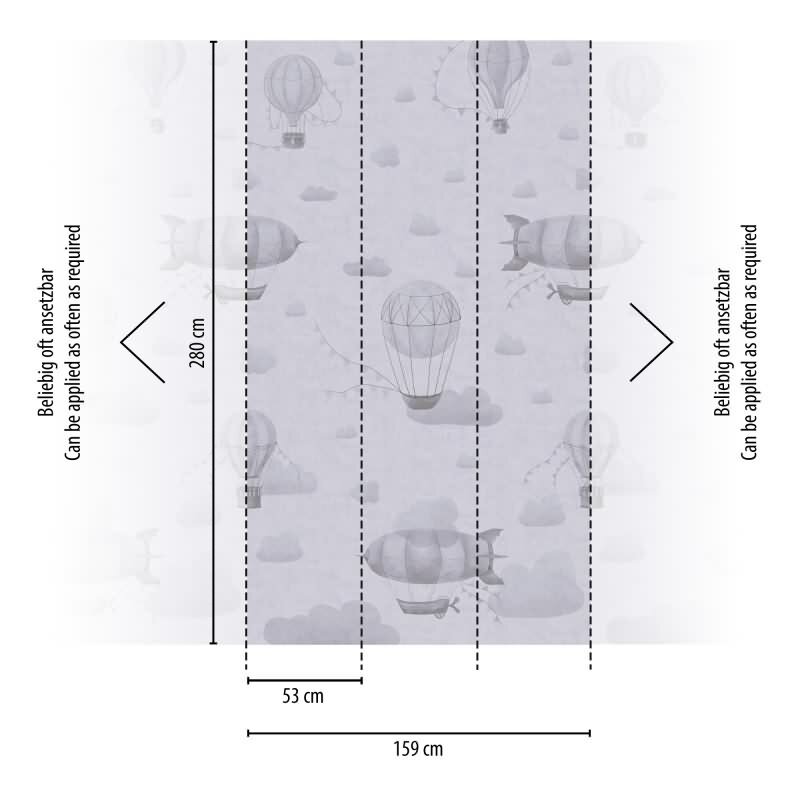Fototapete Heißluftballons Grau Weiß Vliestapete fürs Kinderzimmer (KG-172153)
