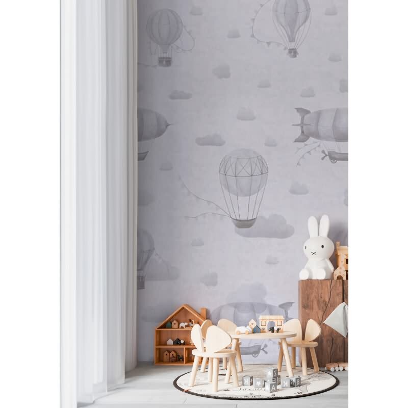 Fototapete Heißluftballons Grau Weiß Vliestapete fürs Kinderzimmer (KG-172153)