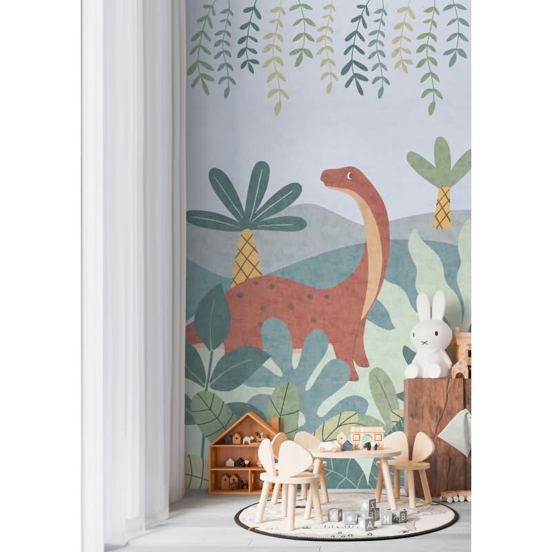 Fototapete Dinosaurier Dschungeloptik Bunt Kinderzimmer Vliestapete für Jungen (KG-172154)