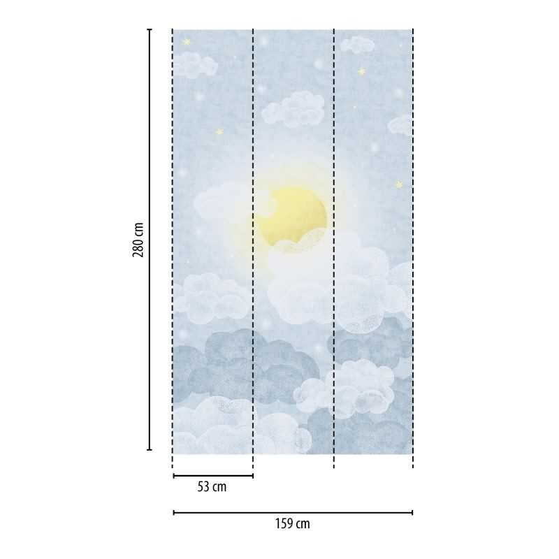 Fototapete Wolkenhimmel Hellblau Gelb Kinderzimmer Tapete mit Sonne (KG-172156)