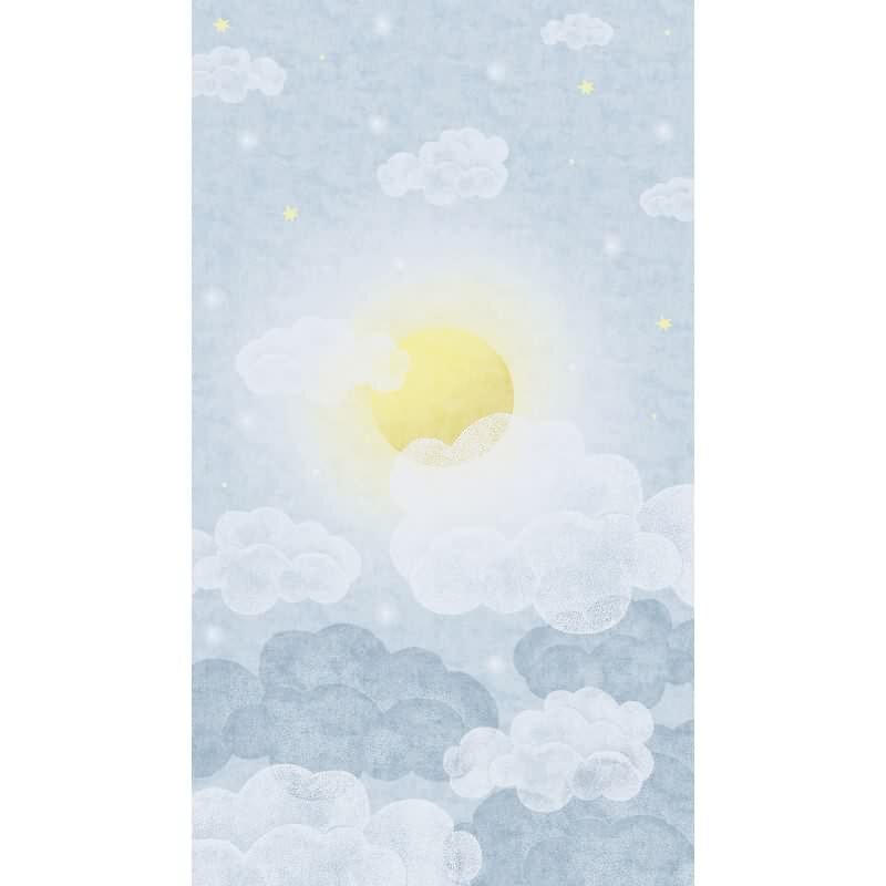 Fototapete Wolkenhimmel Hellblau Gelb Kinderzimmer Tapete mit Sonne (KG-172156)