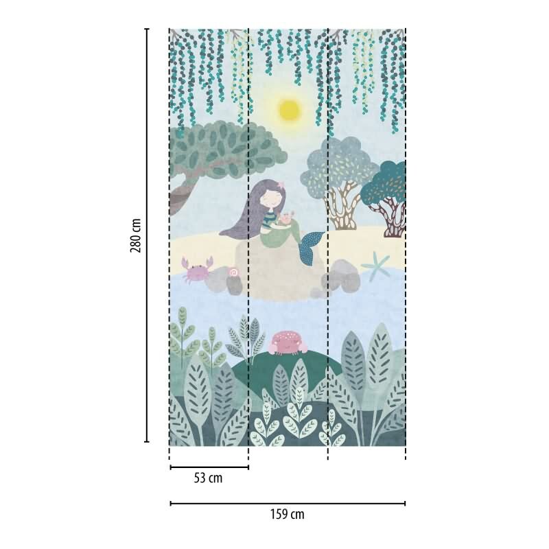 Meerjungfrau Tapete für Kinderzimmer Blau Grün Märchenhafte Fototapete Mädchenzimmer (KG-172159)