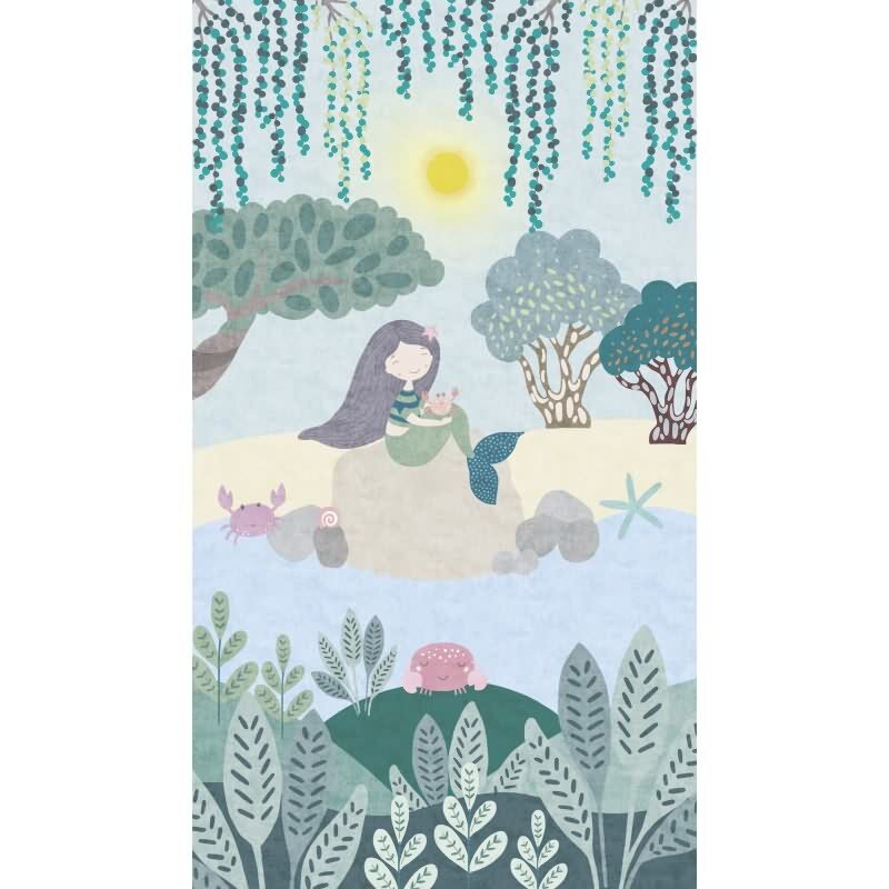 Meerjungfrau Tapete für Kinderzimmer Blau Grün Märchenhafte Fototapete Mädchenzimmer (KG-172159)