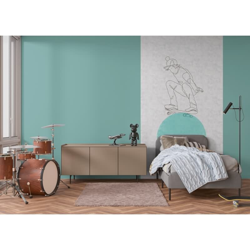 Skateboard Tapete Kinderzimmer Grau Türkis Coole Fototapete Junge (KG-172160)