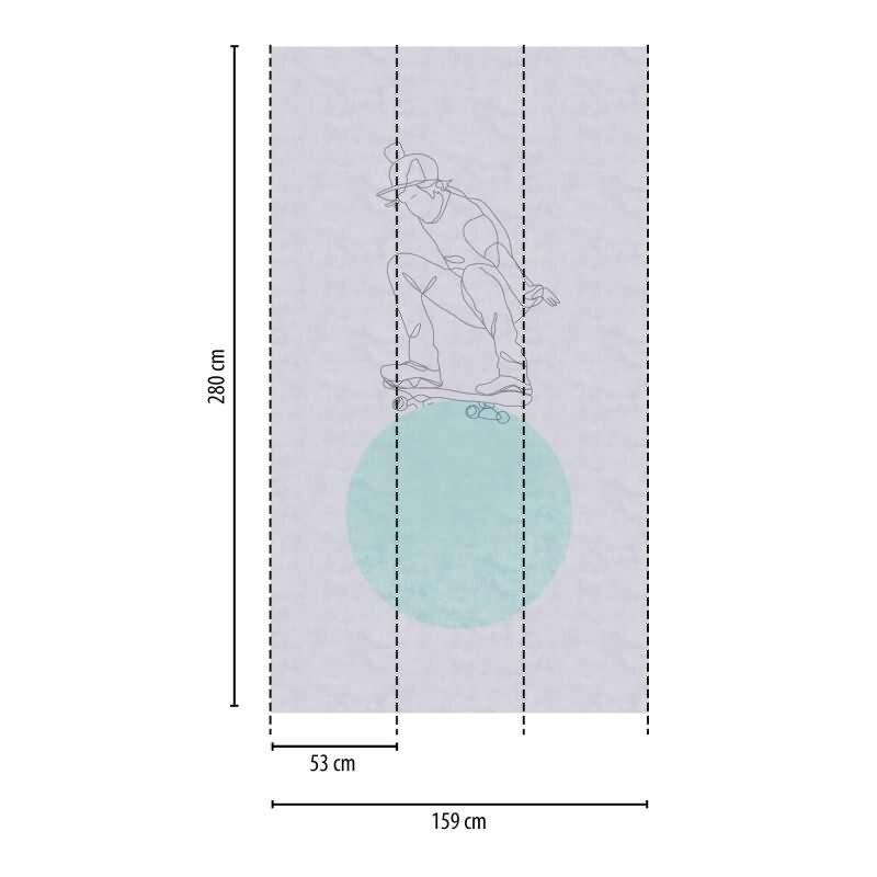 Skateboard Tapete Kinderzimmer Grau Türkis Coole Fototapete Junge (KG-172160)