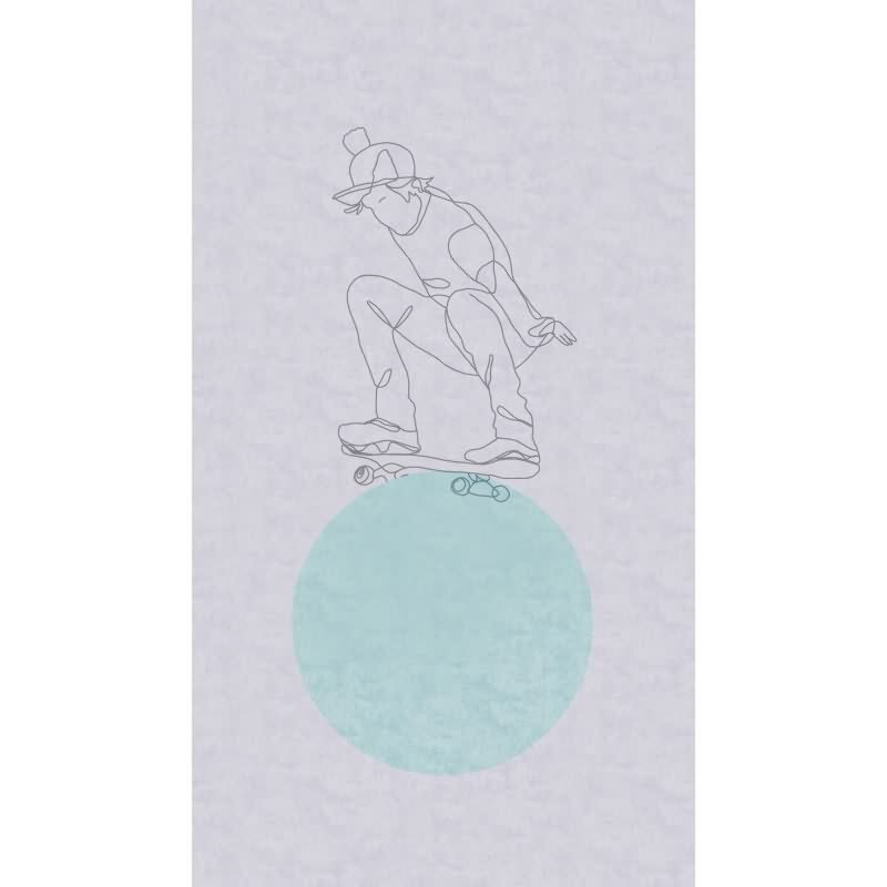 Skateboard Tapete Kinderzimmer Grau Türkis Coole Fototapete Junge (KG-172160)