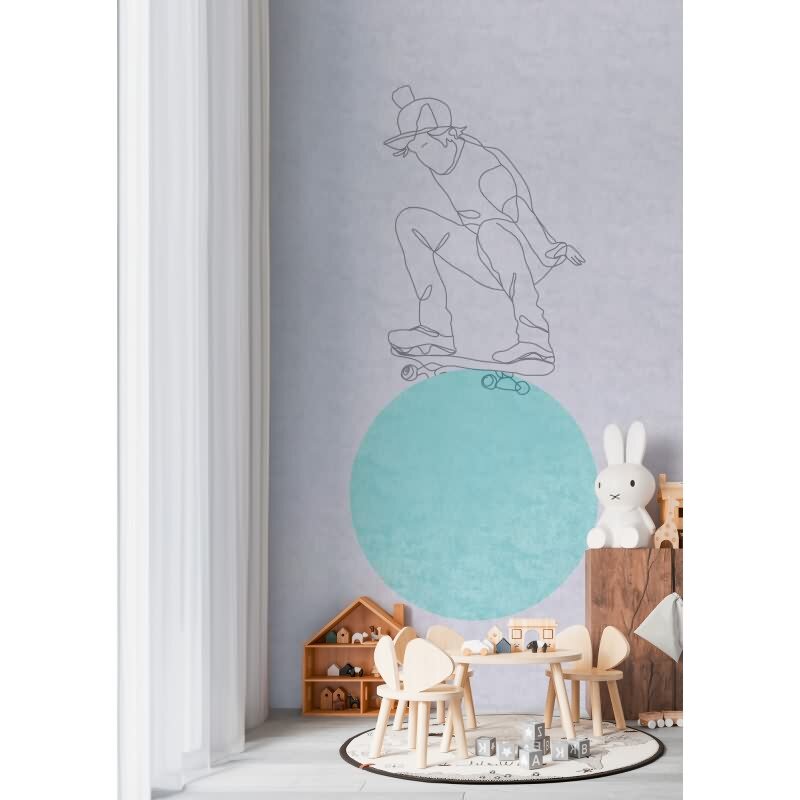 Skateboard Tapete Kinderzimmer Grau Türkis Coole Fototapete Junge (KG-172160)