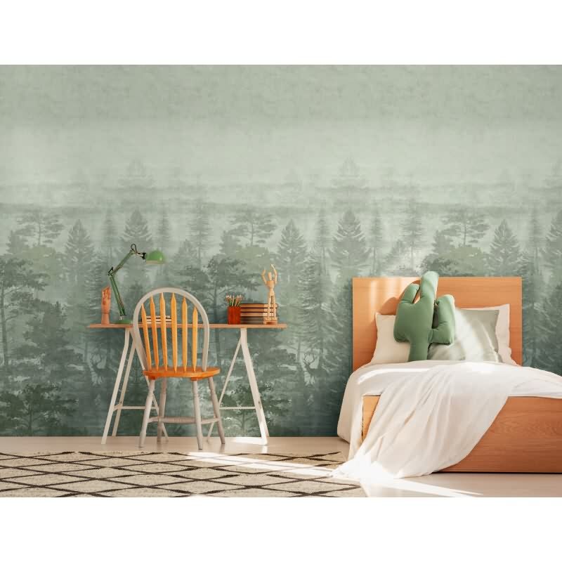 Wald Fototapete Grün Naturtapete Bäume Vliestapete für Kinderzimmer (KG-172161)