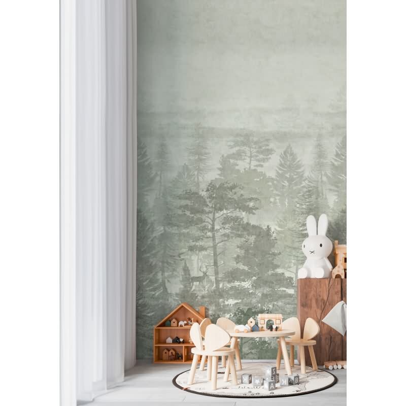 Wald Fototapete Grün Naturtapete Bäume Vliestapete für Kinderzimmer (KG-172161)