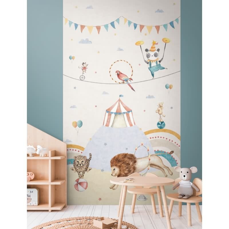 Zirkus Fototapete für Kinderzimmer Bunt Tiere und Zirkuszelt Vliestapete (KG-172164)