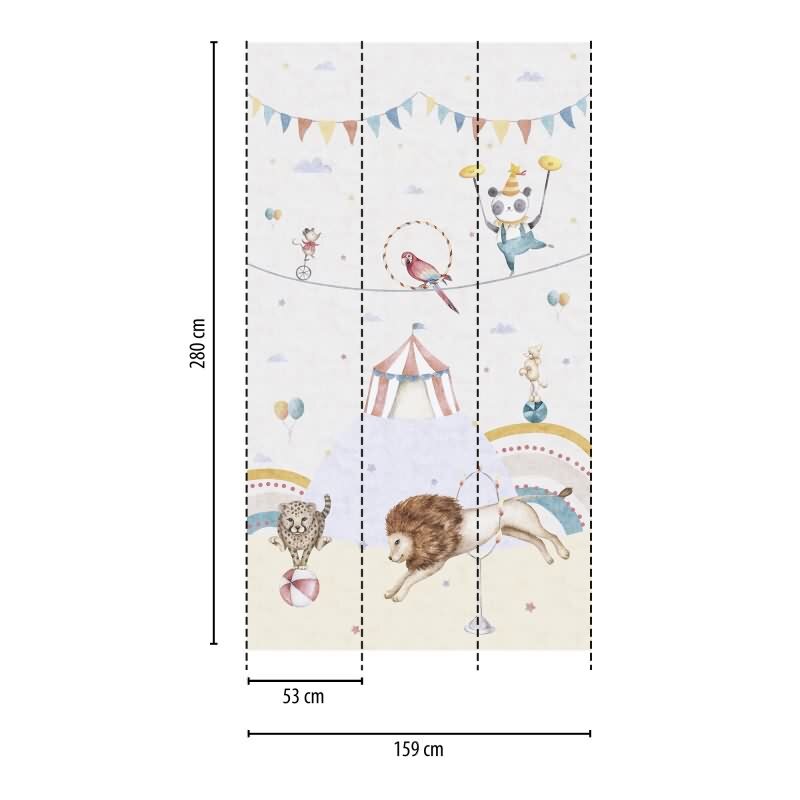 Zirkus Fototapete für Kinderzimmer Bunt Tiere und Zirkuszelt Vliestapete (KG-172164)