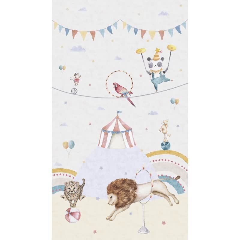 Zirkus Fototapete für Kinderzimmer Bunt Tiere und Zirkuszelt Vliestapete (KG-172164)