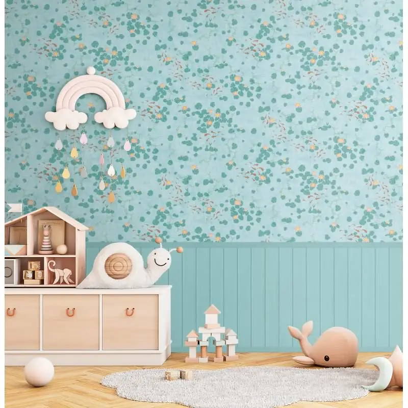 Fototapete Seerosen Blau Grün Wasserpflanzen mit Holzpaneel Vliestapete (KG-172165)