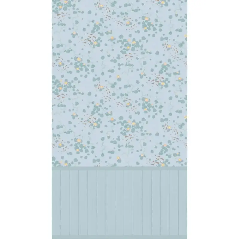 Fototapete Seerosen Blau Grün Wasserpflanzen mit Holzpaneel Vliestapete (KG-172165)