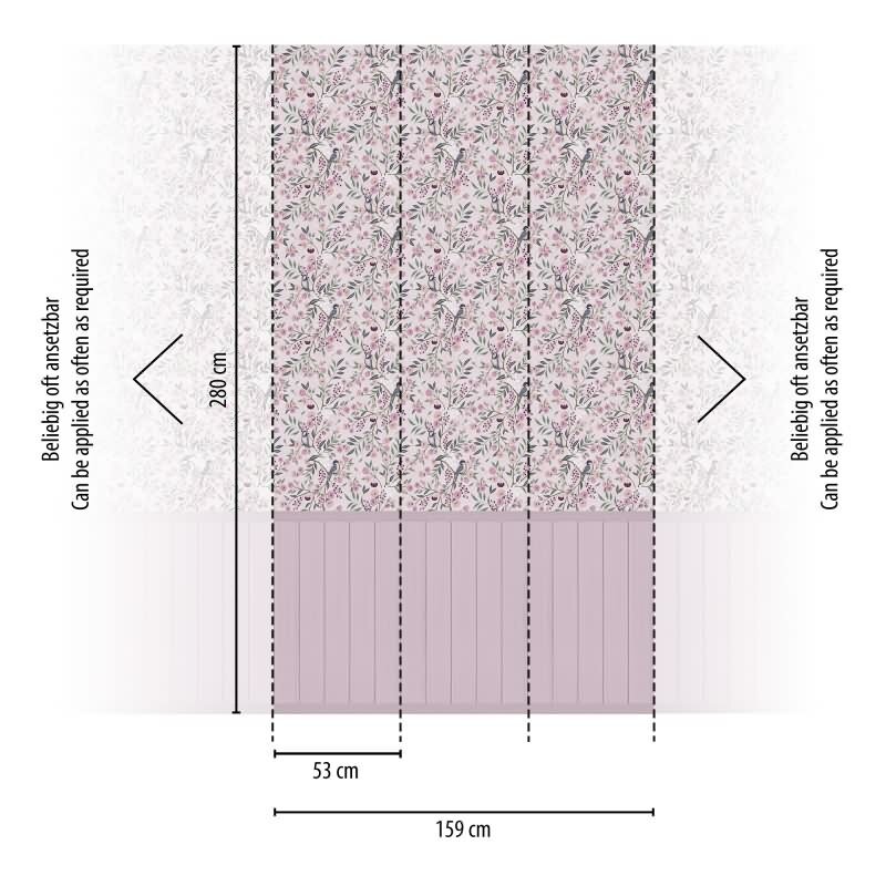 Fototapete Vögel Zweige Rosa florales Muster mit Holzpaneel Landhaus Vliestapete (KG-172166)