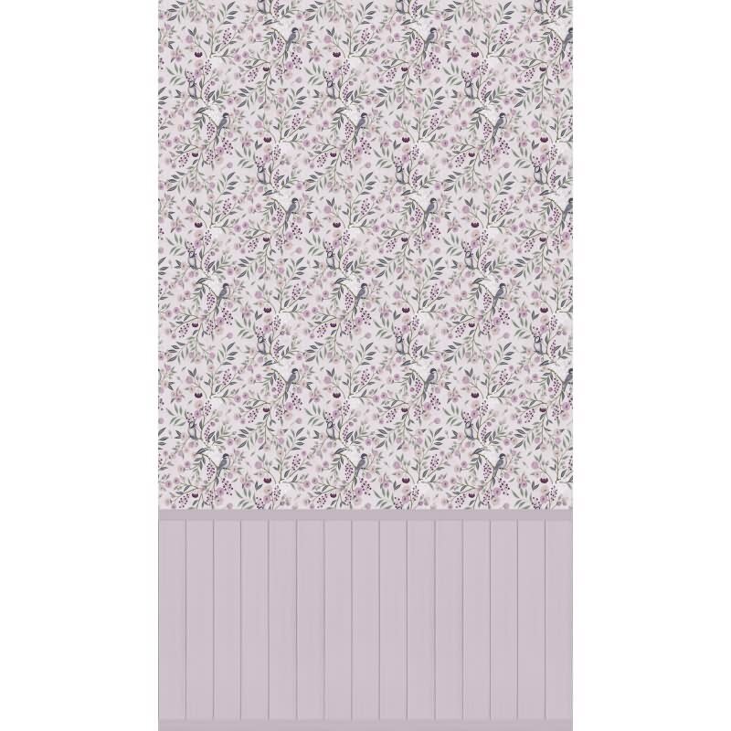 Fototapete Vögel Zweige Rosa florales Muster mit Holzpaneel Landhaus Vliestapete (KG-172166)