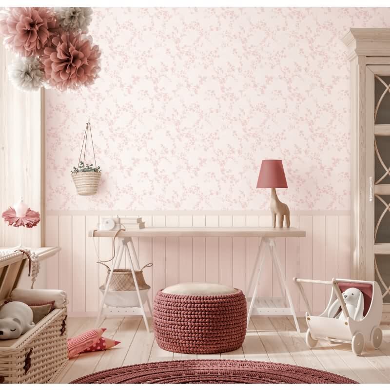 Fototapete Blumenmuster Rosa Vintage-Stil mit Holzpaneel Landhaus Vliestapete (KG-172167)