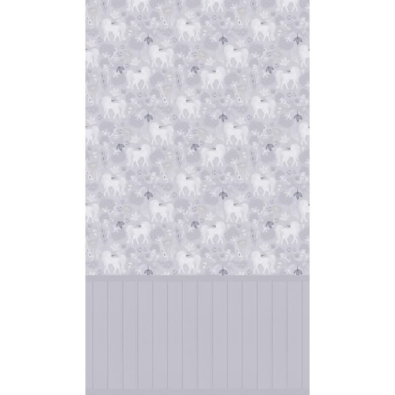 Einhorn Fototapete Grau Vliestapete mit Holzpaneel Märchenhafte Tapete für Kinderzimmer (KG-172168)