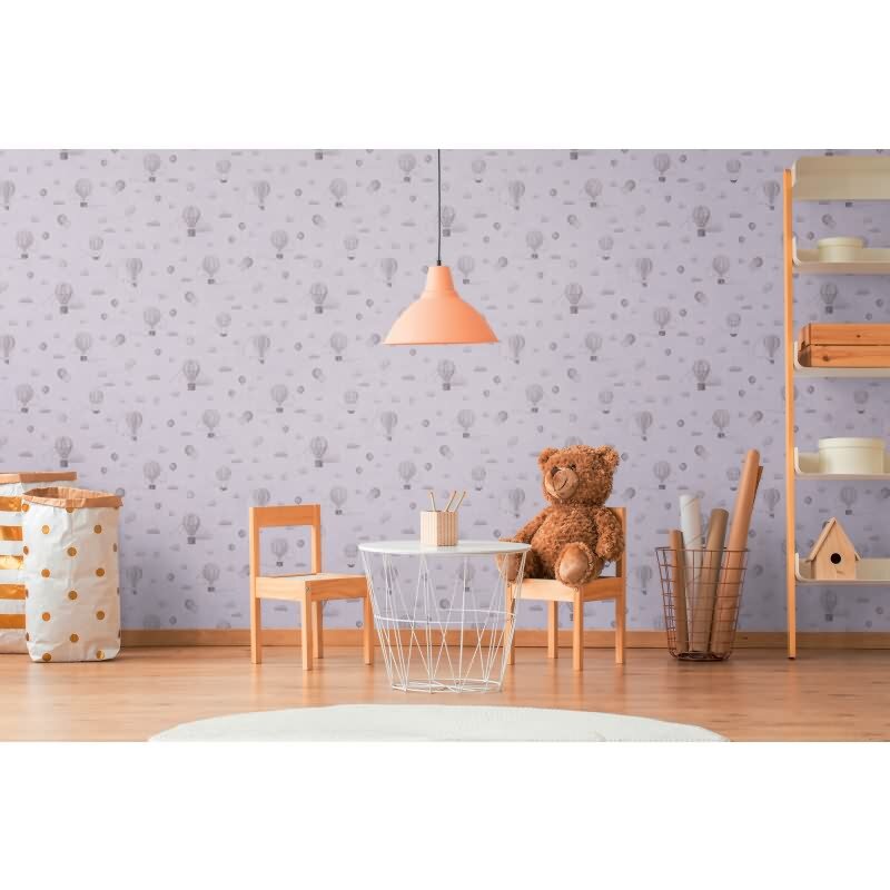 Kindertapete Heißluftballons Grau Luftballons Wolken Vliestapete für Jungen (KG-172170)