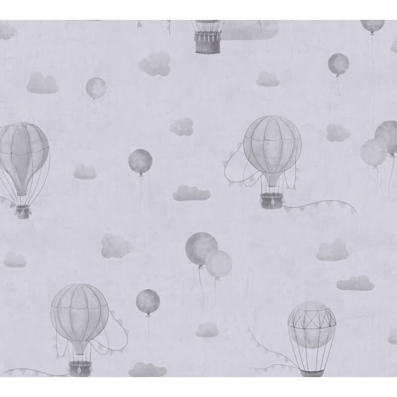 Kindertapete Heißluftballons Grau Luftballons Wolken Vliestapete für Jungen (KG-172170)