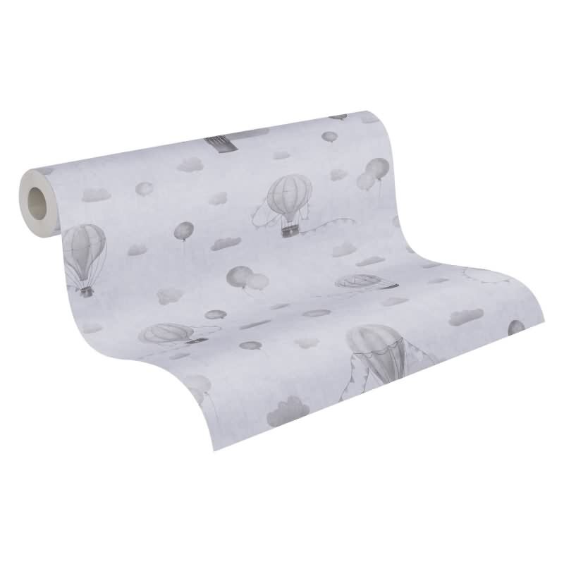 Kindertapete Heißluftballons Grau Luftballons Wolken Vliestapete für Jungen (KG-172170)