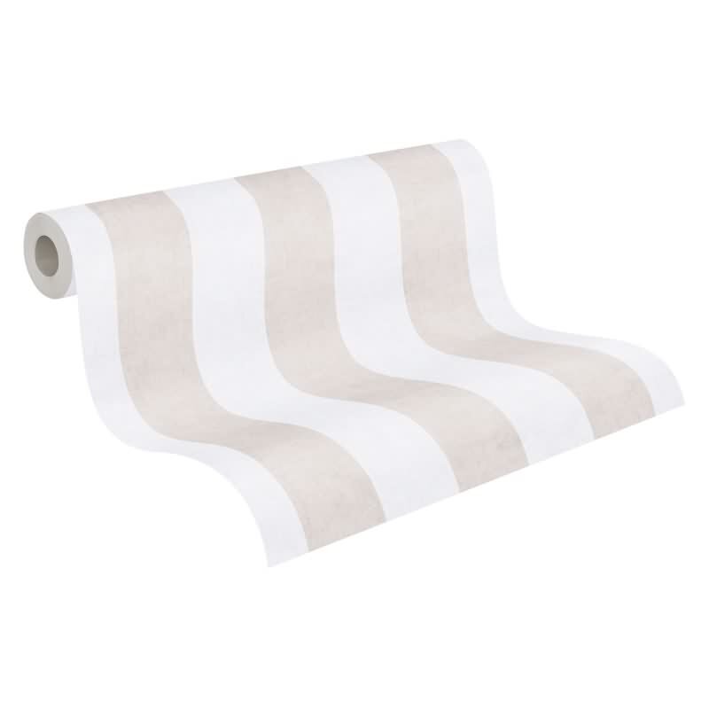 Tapete Kinderzimmer Streifentapete Beige Weiß Klassische Vliestapete mit Streifenmuster (KG-172171)