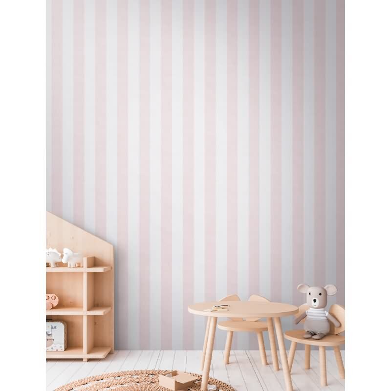Tapete Kinderzimmer Mädchen Streifentapete Rosa Weiß Zarte Vliestapete mit Streifenmuster (KG-172172)