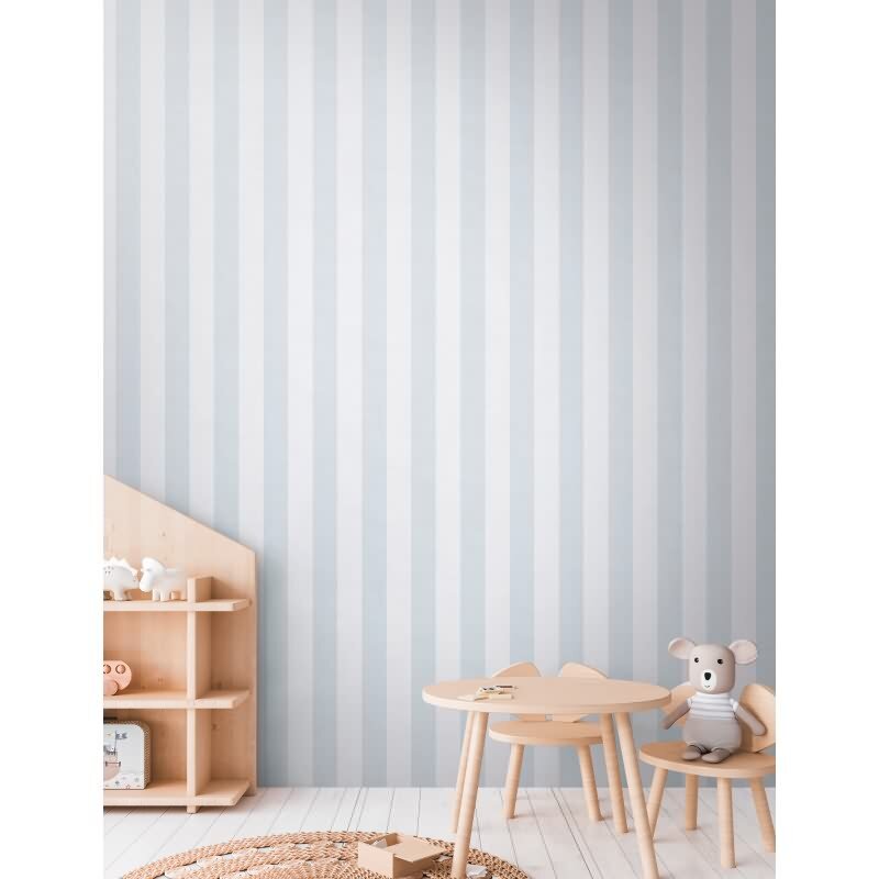 Streifentapete Hellblau Weiß Vliestapete gestreift für Jungen Kinderzimmer (KG-172174)