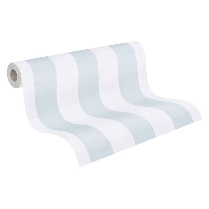 Streifentapete Hellblau Weiß Vliestapete gestreift für Jungen Kinderzimmer (KG-172174)