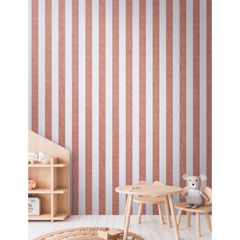 Kinderzimmer Streifentapete Rot Creme Vliestapete mit breiten Streifen Klassischer Look (KG-172176)