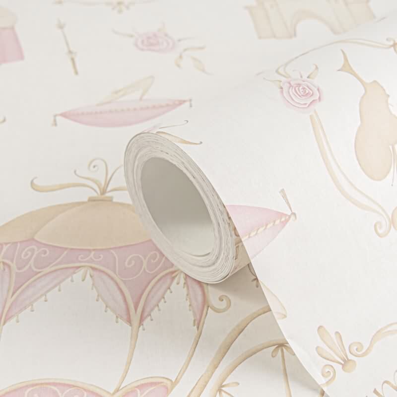 PrinzessinnenTapete Rosa Beige Kindertapete mit Schloss Kutsche Vliestapete (KG-172178)