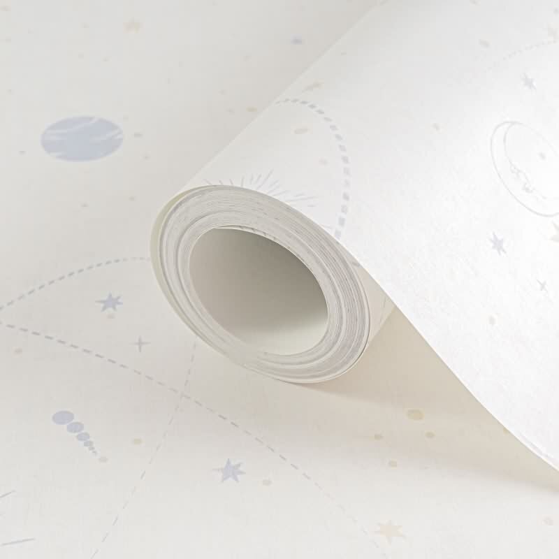 Weltraum Tapete Creme Blau Kindertapete mit Sternen Planeten Jungen Kinderzimmer Vliestapete Weltall (KG-172179)