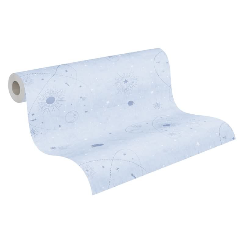 Weltall Tapete Hellblau Kindertapete mit Planeten Sternen Weltraum Kinderzimmer Vliestapete Jungen (KG-172180)