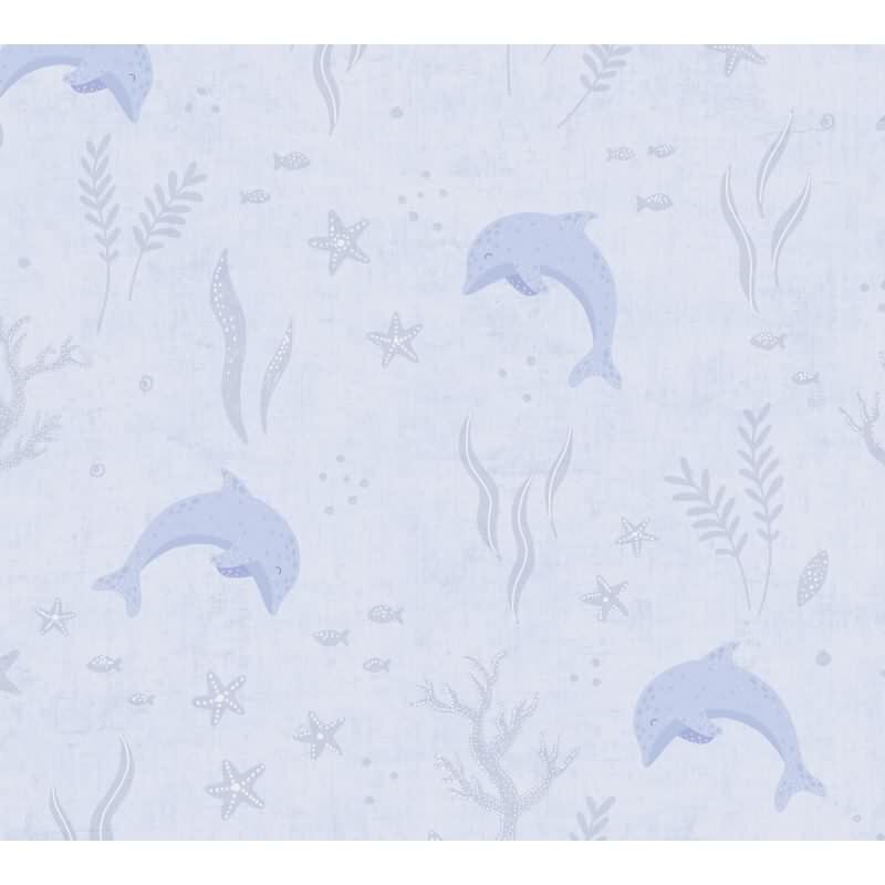 DelfinTapete Hellblau Kindertapete mit Meeresmotiven Unterwasser Vliestapete Kinderzimmer (KG-172181)