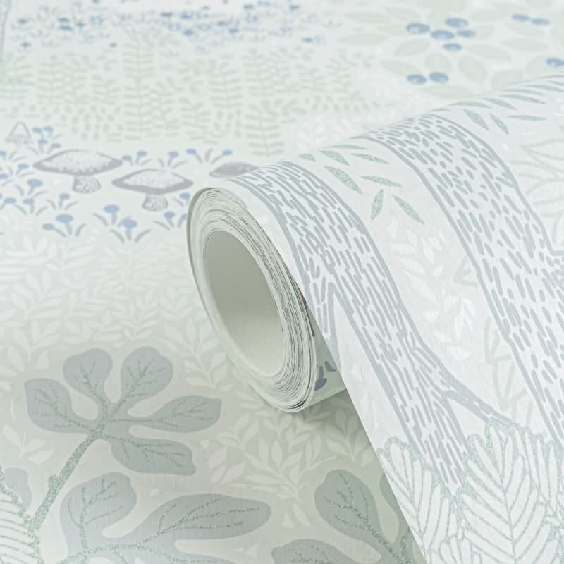 Wald-Tapete mit Tieren Grün Grau Kindertapete mit Bär Hirsch Natur Vliestapete Waldtiere Kinderzimmer (KG-172182)