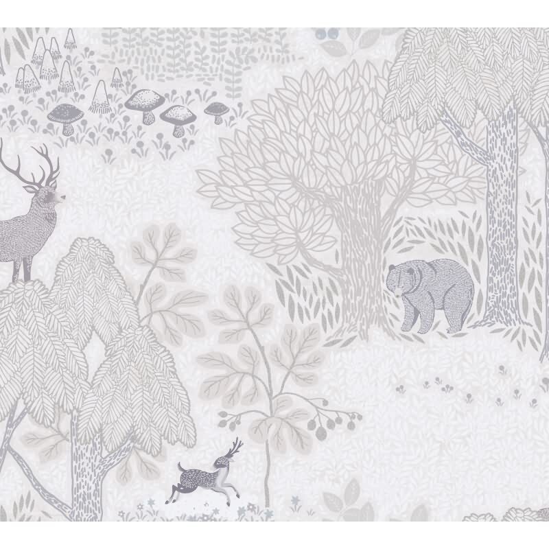 Tapete Wald mit Tieren Beige Grau Kindertapete mit Bär Hirsch Vliestapete Kinderzimmer Jungen (KG-172183)