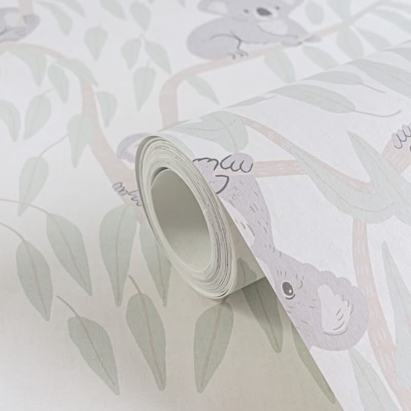 Koala-Tapete Beige Grün Kindertapete mit Koalas auf Bäumen Vliestapete Kinderzimmer (KG-172184)