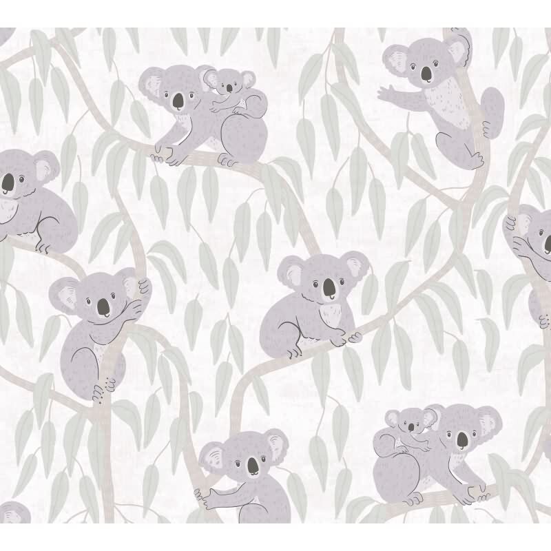 Koala-Tapete Beige Grün Kindertapete mit Koalas auf Bäumen Vliestapete Kinderzimmer (KG-172184)