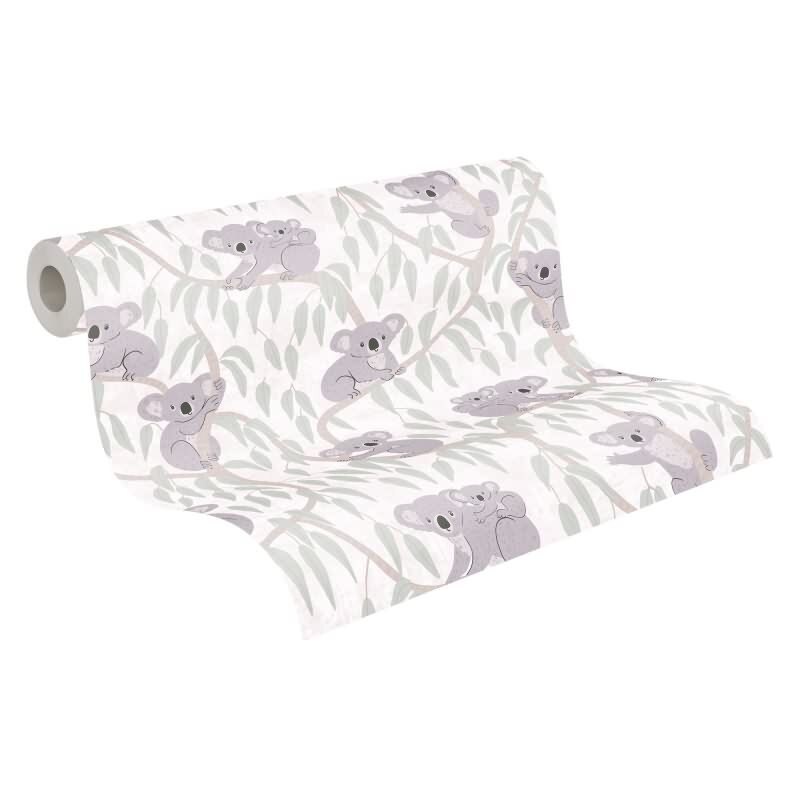 Koala-Tapete Beige Grün Kindertapete mit Koalas auf Bäumen Vliestapete Kinderzimmer (KG-172184)