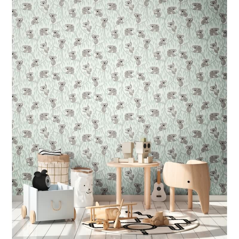 Kinderzimmer Tapete Koala Grau Grün Kindertapete mit Koalas und Ästen Vliestapete Kinderzimmer (KG-172185)