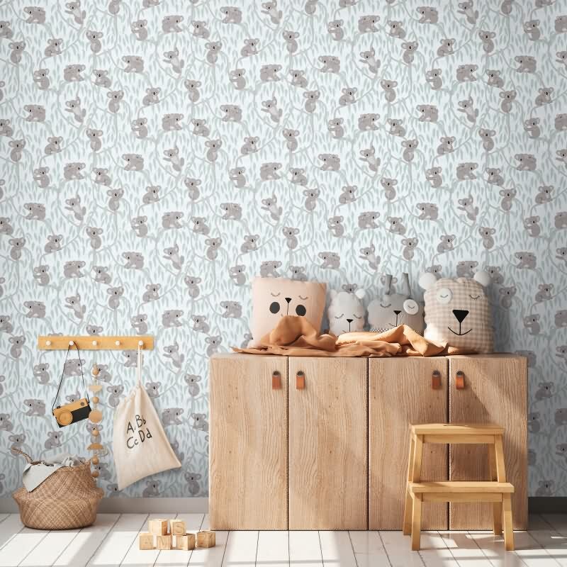 Kinderzimmer Tapete Koala Grau Grün Kindertapete mit Koalas und Ästen Vliestapete Kinderzimmer (KG-172185)