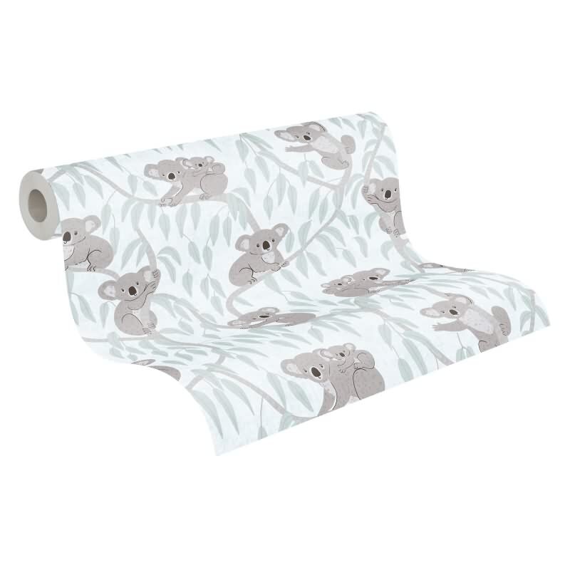 Kinderzimmer Tapete Koala Grau Grün Kindertapete mit Koalas und Ästen Vliestapete Kinderzimmer (KG-172185)