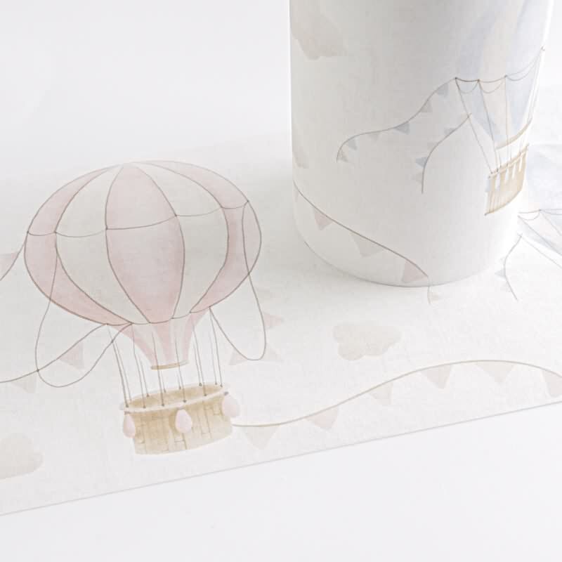 Heißluftballon Borte Rosa Blau Beige Kinderzimmer Vlies-Bordüre mit Wimpeln (KG-172186)