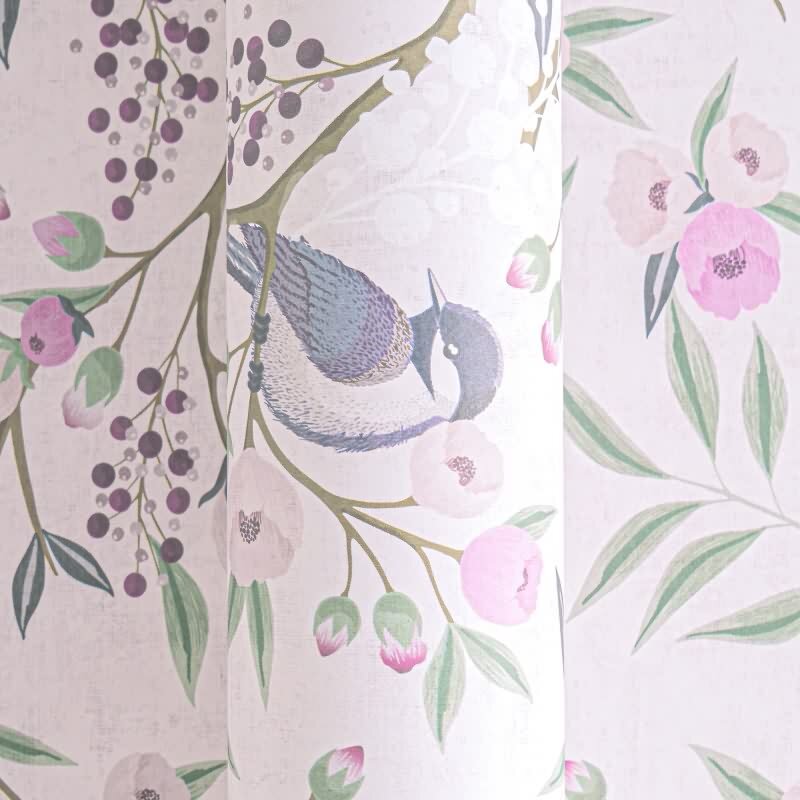 Florale Mustertapete Rosa Violett Vögel und Blüten Landhaus Kinderzimmer Vliestapete (KG-172187)