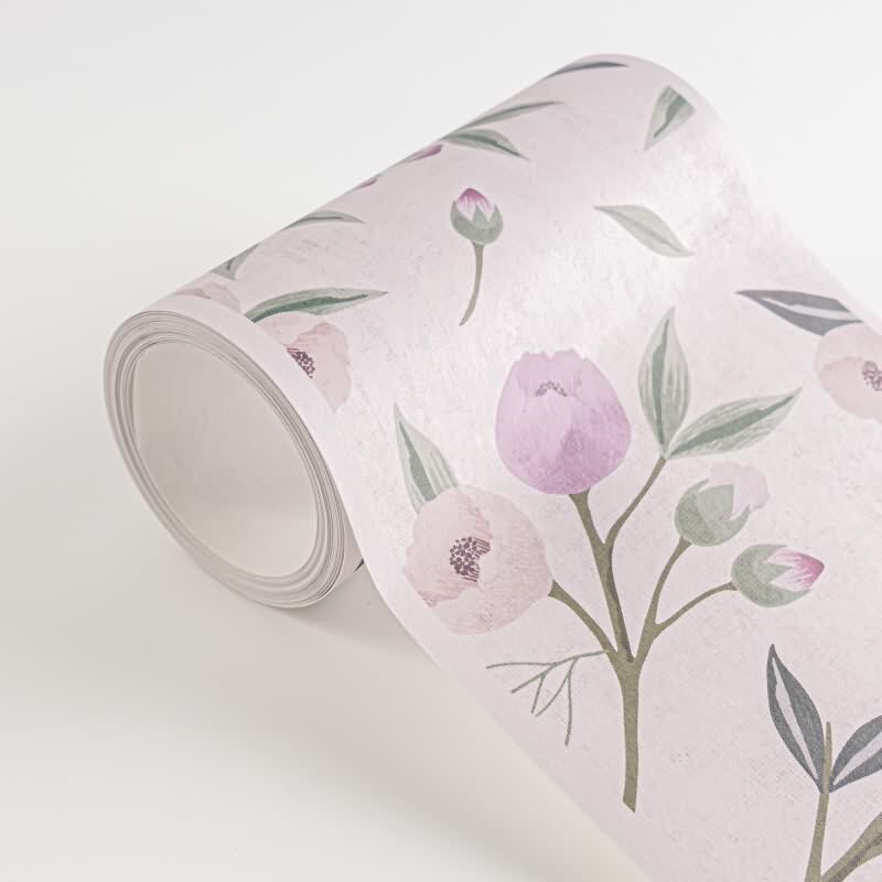 Tapetenbordüre Rosa Violett mit Vogel Blütenranke Naturmotiv Kinderzimmer Vlies-Borte Landhaus (KG-172188)