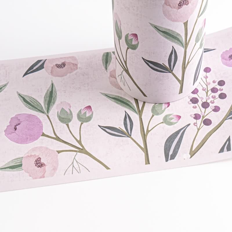 Tapetenbordüre Rosa Violett mit Vogel Blütenranke Naturmotiv Kinderzimmer Vlies-Borte Landhaus (KG-172188)