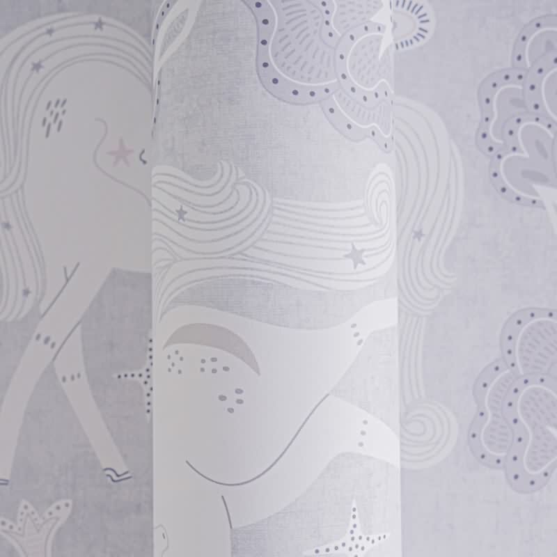 Einhorn-Tapete Grau Fantasie-Muster Vliestapete Mädchen Kinderzimmer (KG-172189)