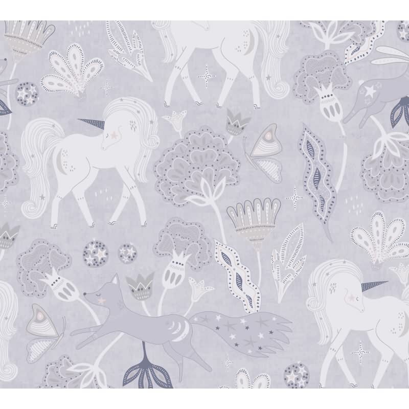Einhorn-Tapete Grau Fantasie-Muster Vliestapete Mädchen Kinderzimmer (KG-172189)