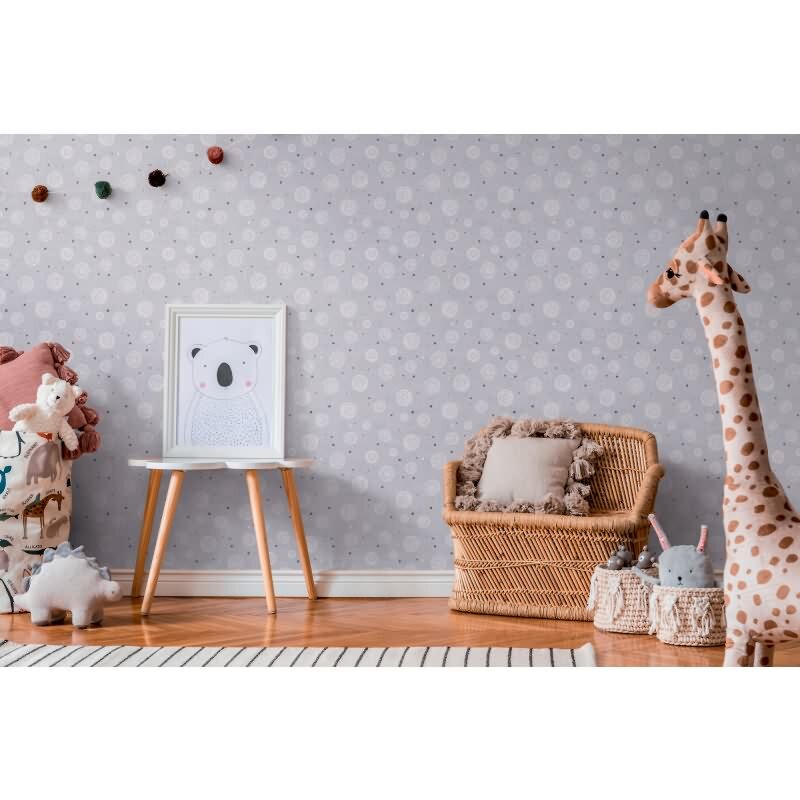 Kreis-Mustertapete Mädchen Kinderzimmer Grau Rosa Weiß Vliestapete modern verspielt Kindertapete (KG-172190)